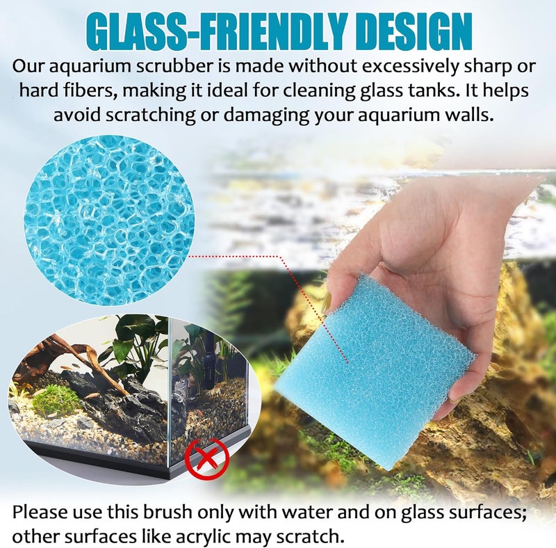 Aussio Aquarium Glass Cleaning Sponge 6-Pack (3.25 x 3.25 x 1 in), Non-Scratch Aquarium Cleaner for Fish & Turtle Tanks, Reusable Blue Cleaning Sponge - Blue - Image 4